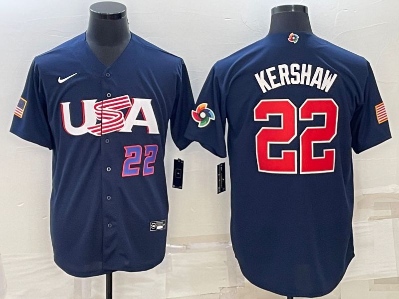 Men 2023 World Cub USA #22 Kershaw Blue Nike MLB Jersey2->more jerseys->MLB Jersey
